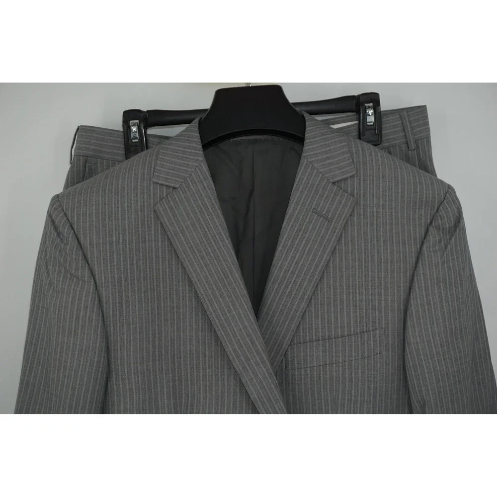 Z Zegna Suit Gray Striped Wool Silk 2 Piece Men's IT 50 Slim 40R US 35x31